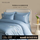 堂皇/TEVEL中式刺繡套件長(cháng)絨棉貢緞輕奢蝶戀花四件套被套床單 水洗藍 四件套床單款-200*230cm被套