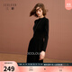 三彩2025冬季新款針織連衣裙長(cháng)袖收腰A字裙氣質(zhì)長(cháng)裙半高領(lǐng)S 經(jīng)典黑 L 165/88A