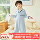上寶麥秋款兒童連體睡衣加厚棉寶寶保暖睡袋家居服防踢男女童 灰藍120碼
