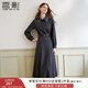 香影復古格子襯衫連衣裙女2025秋季新款長(cháng)袖學(xué)院風(fēng)法式翻領(lǐng)襯衣裙 藏青 L 165/88A/110-125斤