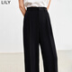 LILY夏新款女裝時(shí)尚都市通勤款顯瘦高腰垂墜感直筒西式休閑褲 510黑 M