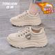 唐獅（TonLion）女鞋子女秋冬季厚底老爹鞋女士增高板鞋女運動(dòng)休閑小白鞋 卡其 38