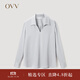 OVV春夏熱賣(mài)女裝優(yōu)雅緞面醋酸經(jīng)典翻領(lǐng)長(cháng)袖襯衫上衣 銀色（凈色）A2 M