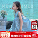 圖圖小象女童連衣裙純棉公主裙親子海邊度假裙 藍(lán)色100%棉 120身高約120cm