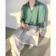 君憶卿高級感冰絲襯衫男生夏季薄款垂墜感韓版長(cháng)袖潮流休閑寬松百搭襯衣 綠色 XL