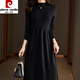 皮爾卡丹配大衣內搭羊毛針織連衣裙女打底裙過(guò)膝秋新款中長(cháng)款毛衣裙 黑色 3XL 建議130-140斤