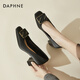 達芙妮（DAPHNE）七夕高跟鞋女春秋單鞋新款方頭粗跟通勤工作宴會小皮鞋 黑色 6cm 37 標準碼