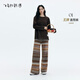 飛鳥(niǎo)和新酒設計感條紋寬松羊毛針織褲女2025冬季新款直筒休閑褲 條紋棕色HNJ03 L