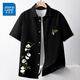 真維斯（Jeanswest）冰絲短袖襯衫男士外套夏季薄款工裝潮牌寬松上衣夏天高級感襯衣服 【冰絲涼感】黑色(步步高升) M (170) (30天質(zhì)量問(wèn)題全額退)