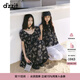 DZZIT地素短袖連衣裙2025夏季新款復古重工刺繡泡泡袖裙子女3J2O4236A 黑色（連衣裙) M