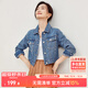 尚都比拉秋季復古休閑小個(gè)子短款外套女純棉撞色繡花牛仔衣 淺藍色 S