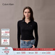Calvin KleinJeans25秋季新款女士休閑通勤ck刺繡羅紋彈力純色長(cháng)袖T恤POLO衫