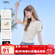 百圖betu女裝2025夏季新款T恤拼接精致花邊抽褶收腰短袖上衣女2506T04 淺黃 M