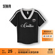 森馬（Semir）涼感T|短袖T恤女短款撞色V領(lǐng)夏季2025新款字母修身上衣運動(dòng)風(fēng) 黑色90001 L