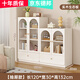 蘭慕坊【包安裝】書柜落地多層奶油風(fēng)家用書架帶玻璃門展示書柜收納柜 【抽屜款】三層+四層長120cm 【實木生態(tài)板】