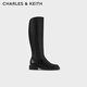 CHARLES&KEITHGabine牛皮高筒騎士靴女生日禮物女SL1-91870008 Black黑色 36