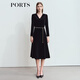 PORTS寶姿女裝秋冬新款時(shí)尚V領(lǐng)腰鏈造型優(yōu)雅絲絨中長(cháng)連衣裙 黑色 XS (2)