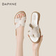 達芙妮拖鞋女牛皮一字帶居家沙灘鞋舒適軟底女鞋子4024303084 米色 35