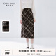 秋水伊人學(xué)院風(fēng)格紋半身裙秋季新款女裝百搭直筒顯瘦中長(cháng)裙 咖啡 M