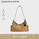 CHARLES&KEITH25秋新品仿麂皮雙側口袋單肩腋下包CK2-20782668-1 Sahara Sand沙色/棕色 M
