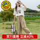G.DUCKKIDS女童夏裝套裝25春秋款兒童棉短袖12-15歲衣服女大童工裝褲兩件套 米杏色 160 尺碼13~14歲【150-160cm】