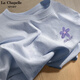 La Chapelle Sport拉夏貝爾純棉短袖t恤女夏季圓領休閑百搭時尚潮牌寬松透氣打底衫 冰川藍(幽蘭胸標) L /165(推薦115-130斤)
