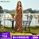 Olrain歐芮兒吊帶碎花連衣裙夏季女裝浪漫優(yōu)雅長(cháng)裙子度假沙灘裙 水仙咖 L