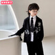 柏潮新中式男童西裝套裝夏季新款兒童休閑西服男孩模特走秀演出服 菊花刺繡黑色外套 90 體重建議22-25斤