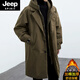 JEEP SPIRIT2025秋冬新款韓版大衣外套男士潮流假兩件連帽中長(cháng)款風(fēng)衣派克服男 FY002軍綠色加棉 XL 145-160斤