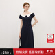 范思藍恩撞色拼接燈籠袖連衣裙女2025夏新款一字襯衫領(lǐng)中長(cháng)裙2849 藏藍色 M