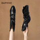 達(dá)芙妮（DAPHNE）粗跟短靴女2024秋季新款加絨舒適牛仔靴純色踝靴 黑色 37 (235mm) 標(biāo)準(zhǔn)碼