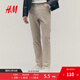 H&M男裝休閑褲秋季斜紋棉布簡(jiǎn)約英倫修身長(cháng)褲1074402 淺米色 32 170/82