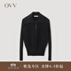 OVV2023秋冬新款女裝絲毛翻領(lǐng)半開(kāi)襟休閑長(cháng)袖針織衫 黑色（凈色）A7 L