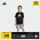 adidas男女小童休閑簡(jiǎn)約舒適純棉短袖套裝兒童夏季阿迪達斯輕運動(dòng)   黑色/中麻灰   116