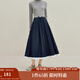 茵曼（INMAN）2025秋冬女裝新款休閑撞色花邊百褶半身裙通勤高腰寬松a字裙 深藍(lán) XL