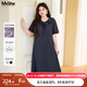 MsShe【天絲亞麻棉】大碼女裝2025夏裝胖mm寬松荷葉邊中長(cháng)連衣裙 藏青藍色現貨 2XL