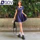 DGOV甜妹學(xué)院連衣裙女夏復古美式壓褶短裙收腰顯瘦polo領(lǐng)新款長(cháng)裙撞色 藏青色【短款】 S 90-100