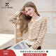 香影撞色條紋針織開(kāi)衫女長(cháng)袖2025冬季新款溫柔風(fēng)圓領(lǐng)毛衣直筒外套 米咖 S 155/80A/85-95斤