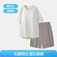 內茵（NEIYIN）睡衣女夏季帶胸墊短袖薄款短袖可外穿大碼春夏款家居服套裝 椰奶白 套裝（短袖+五分褲） 均碼 XL-XXL (體重120-140斤)