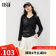 歐莎（OSA）【簡(jiǎn)約小白T】v領(lǐng)短袖t恤女2025年秋新款大碼巨顯瘦上衣正肩薄款 黑色 XL