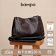 半坡飾族（bampo）女包新款手抓紋福瑞方方包 牛皮通勤單肩斜挎包氣托特包包女士 紫薯墨