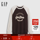 GAP女裝2025秋季新款純棉印花logo撞色插肩長(cháng)袖T恤寬松上衣829376 棕色 XL (175/96A)亞洲尺碼