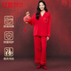 紅豆（Hodo）睡衣女7A抑菌純棉寬松結婚大紅本命年情侶長(cháng)袖開(kāi)衫家居服套裝