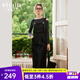Olrain歐芮兒黑色背帶連衣裙女春裝新款復(fù)古百搭直筒牛仔裙 黑色 S