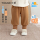 幼歌（YOUGE）嬰幼兒純色絨絨收口蘿卜束腳衛褲動(dòng)物刺繡柔軟保暖長(cháng)褲 摩卡棕 （66-90兩用襠） 90 cm
