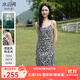 水云間黑白格紋氣質(zhì)吊帶連衣裙女2025夏季新款顯瘦輕熟高級(jí)感設(shè)計(jì)女裙子 黑花 S