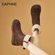 DAPHNE達(dá)芙妮真皮雪地靴女鞋冬季2024新款加厚加絨鞋厚底短靴保暖棉鞋女 咖啡色 37