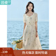 茵曼（INMAN）文藝連衣裙2025夏季女裝新款花邊桃心領收腰泡泡袖長裙 悠蘭杏 M