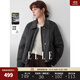 ELLE90白鴨絨人字紋短款羽絨服女2025冬新款皮革拼接保暖通勤外套 咖色 M