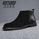 維絲圖西 VISTURSI品牌翻毛皮切爾西靴男靴高幫鞋真皮男士皮鞋磨砂皮商務(wù)英倫短靴 黑色 單鞋 43
